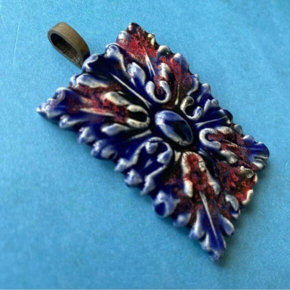 NWOT Ceramic Bohemian Floral Pendant - Handmade one of a kind - Picture 2 of 7